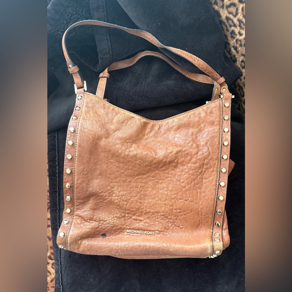 Michael Kors Tan Leather Studded Shoulder Bag